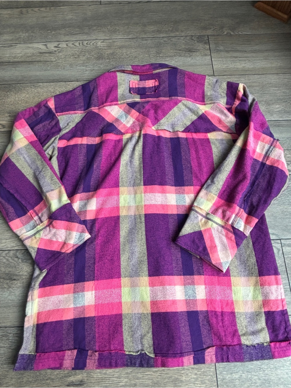 We The Free People Oversized Flannel Plaid Shirt Shacket Purple Pink Large - Picture 11 of 11